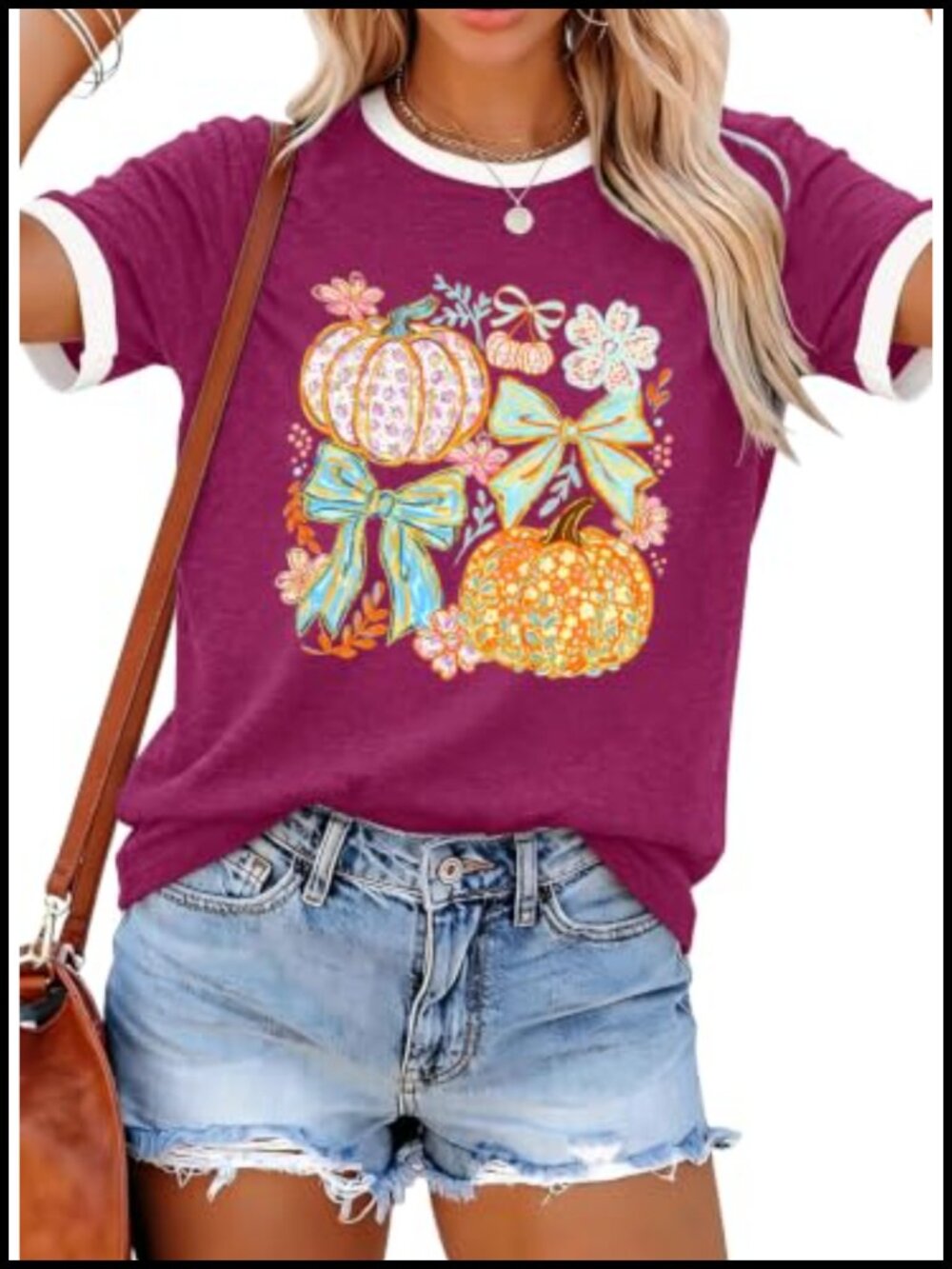Women Thanksgiving Pumpkin Bow Leopard Print Short Sleeve Casual T-Shirt Fall